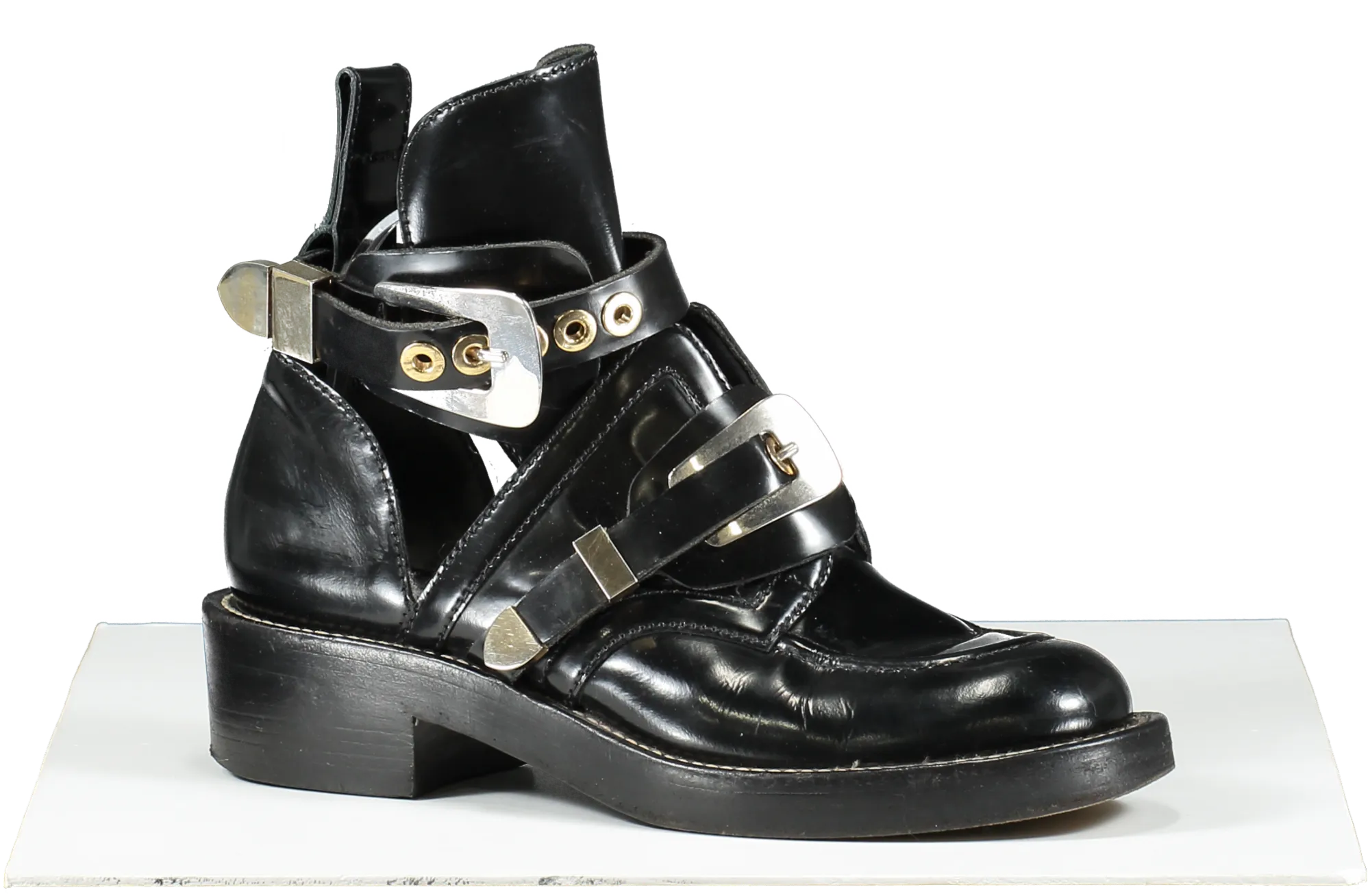 Balenciaga Black Ceinture Cut-out Ankle Boots Silver/gold UK 6 EU 39 