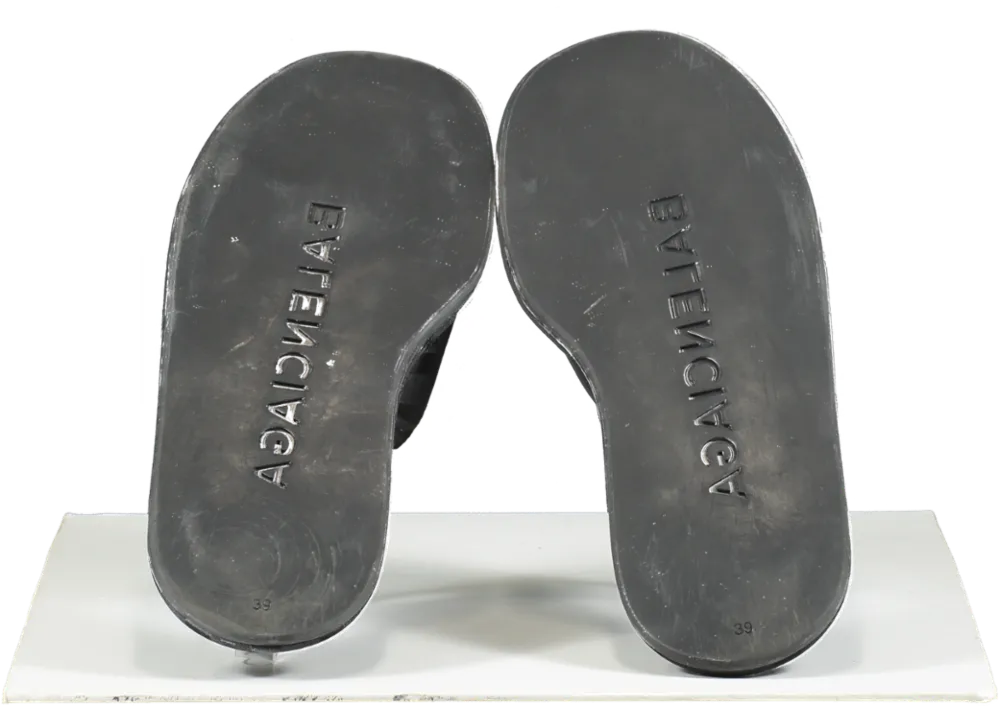 Balenciaga Black Hotel Logo Slides UK 6 EU 39 