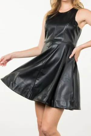 Black Sleeveless Leather Dress
