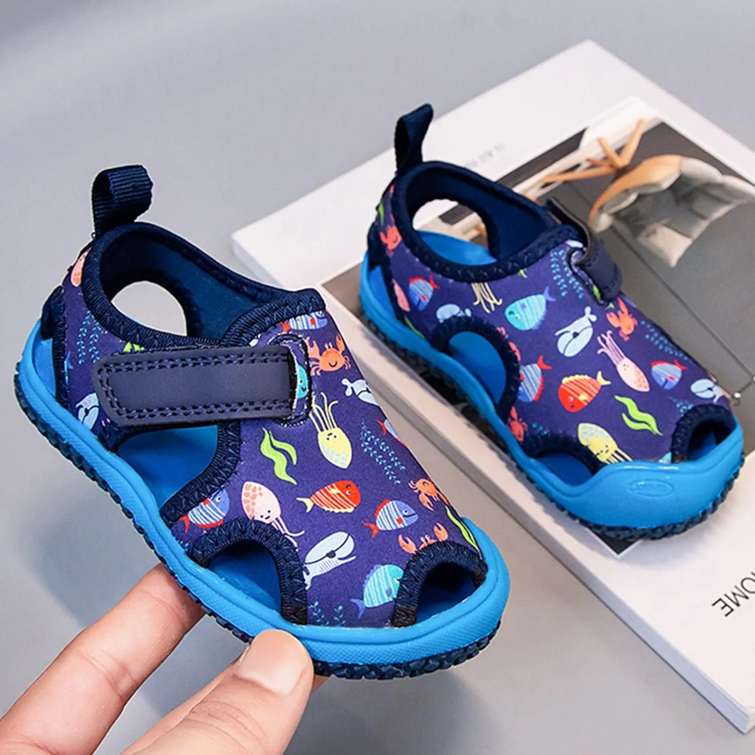 Boys Girls Cute Sandals Water Shoes Slip On Waterproo Adjustable Strap Closed Toe Slides Girls Black Dress Shoes