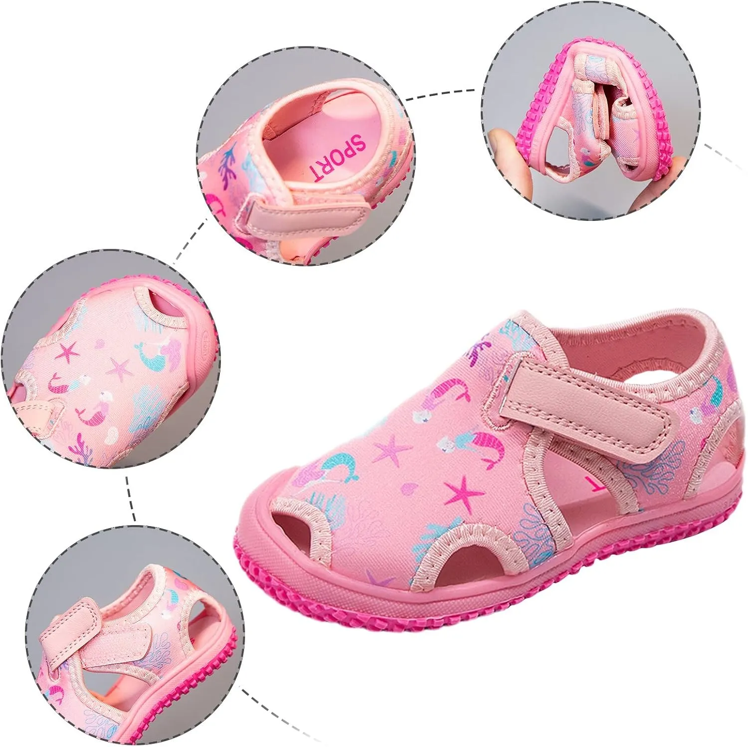 Boys Girls Cute Sandals Water Shoes Slip On Waterproo Adjustable Strap Closed Toe Slides Girls Black Dress Shoes