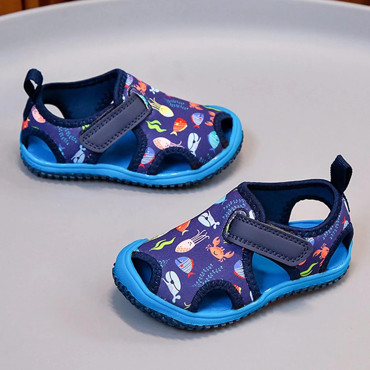 Boys Girls Cute Sandals Water Shoes Slip On Waterproo Adjustable Strap Closed Toe Slides Girls Black Dress Shoes