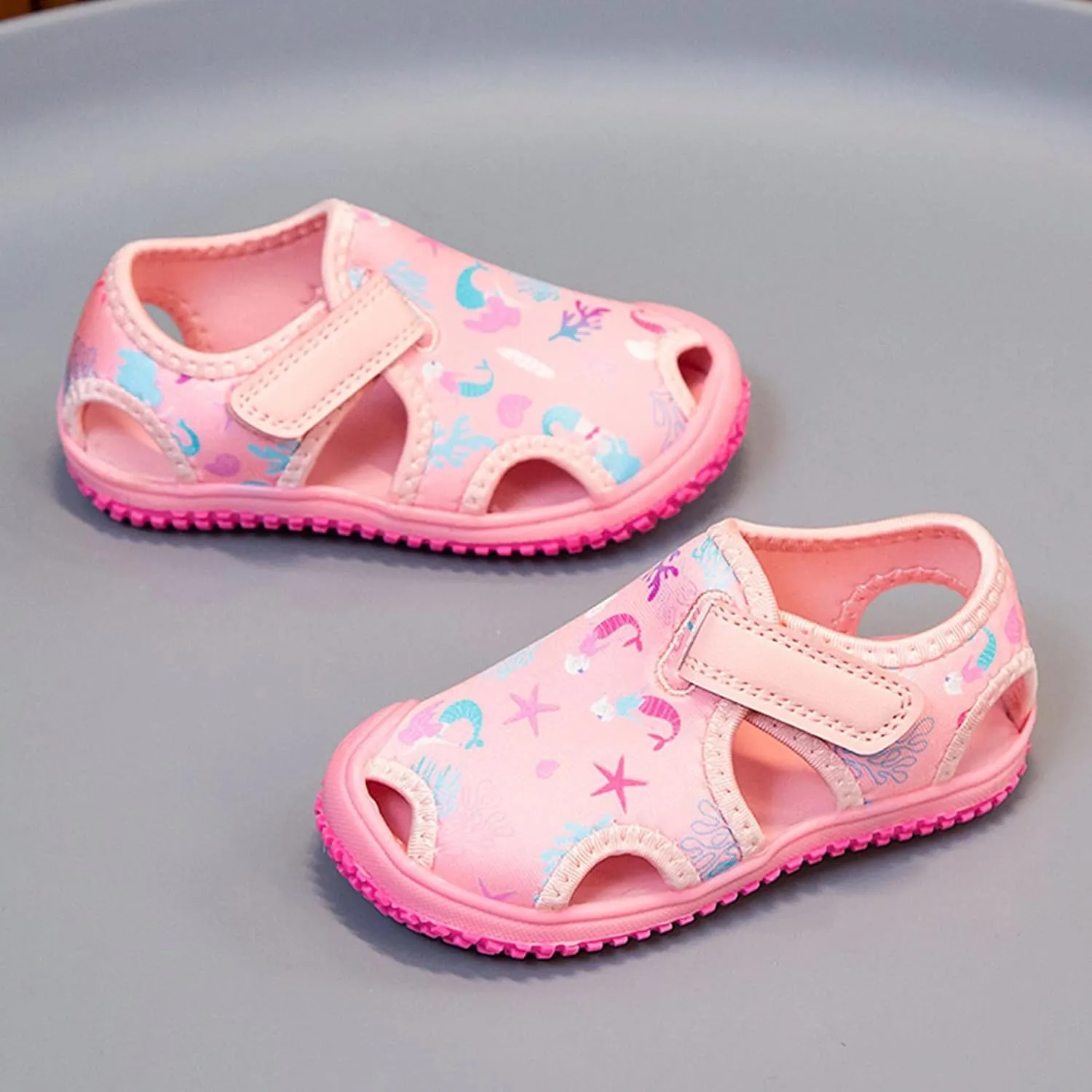 Boys Girls Cute Sandals Water Shoes Slip On Waterproo Adjustable Strap Closed Toe Slides Girls Black Dress Shoes