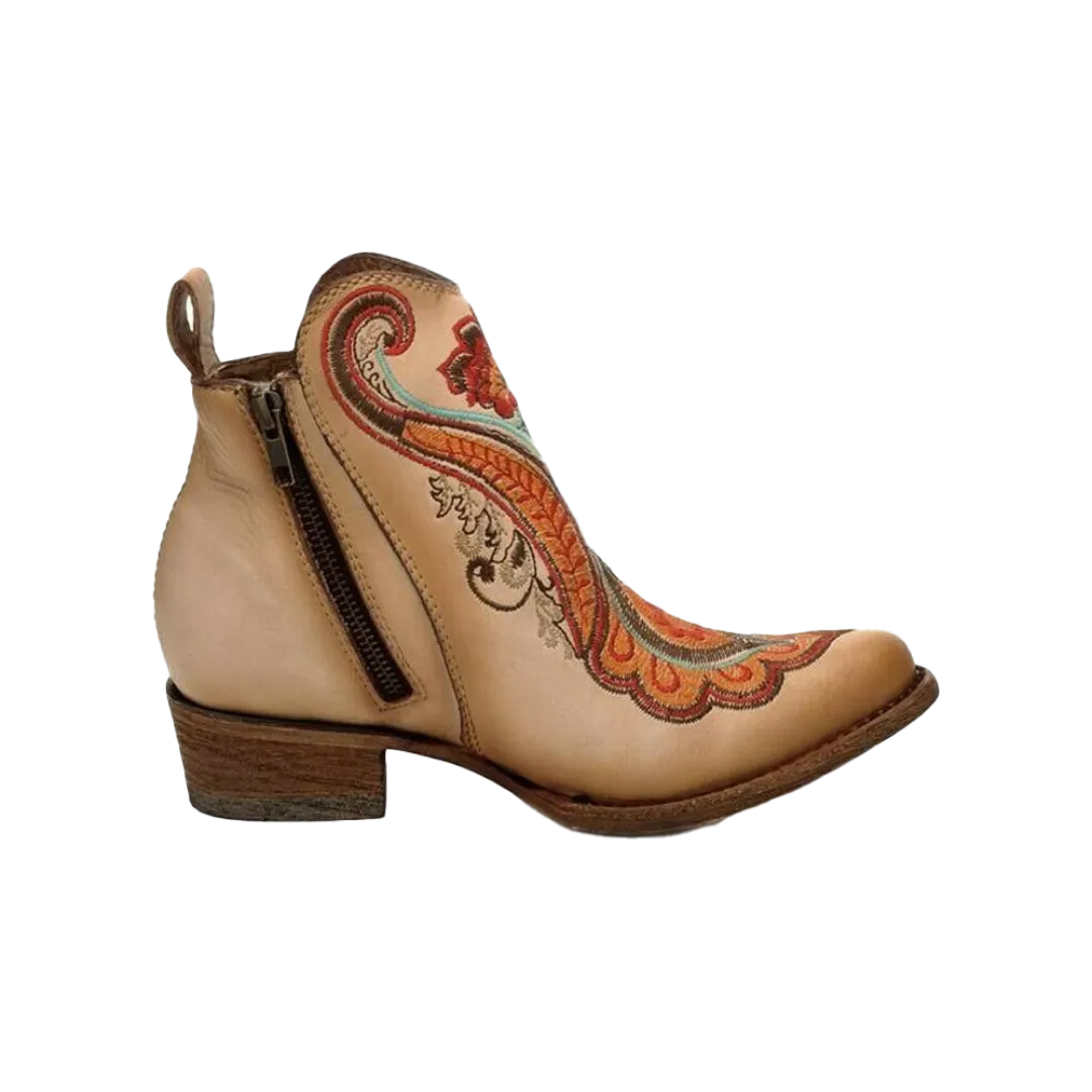 Corral Boots Women's Natural Orange Embroidery Ankle Boots