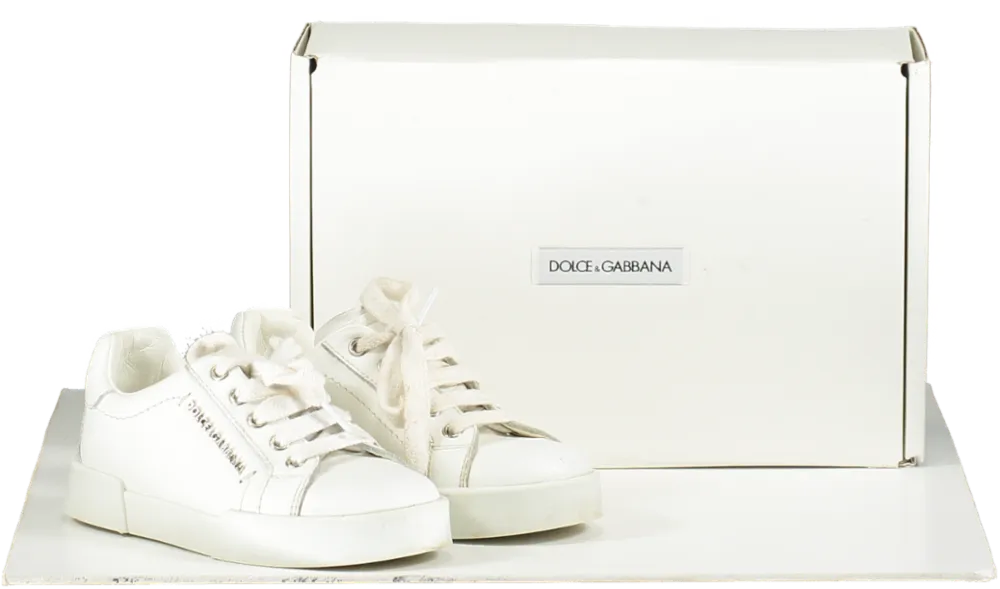 Dolce & Gabbana White Leather Portofino Logo Trainers UK 8 EU 25 