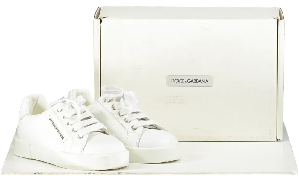 Dolce & Gabbana White Leather Portofino Logo Trainers UK 8.5 EU 26 
