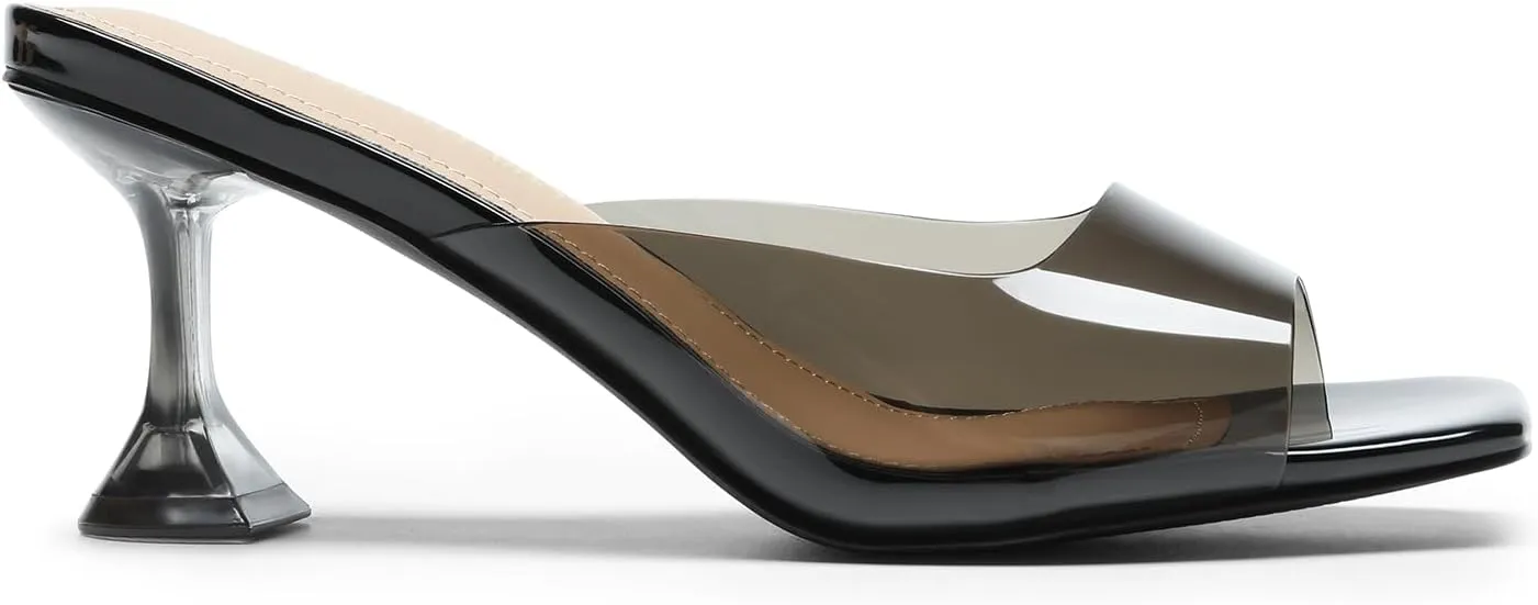 DREAM PAIRS Womens Clear Heels Square Toe High Stiletto Mules Slip on Wedding Dress Heel Sandals