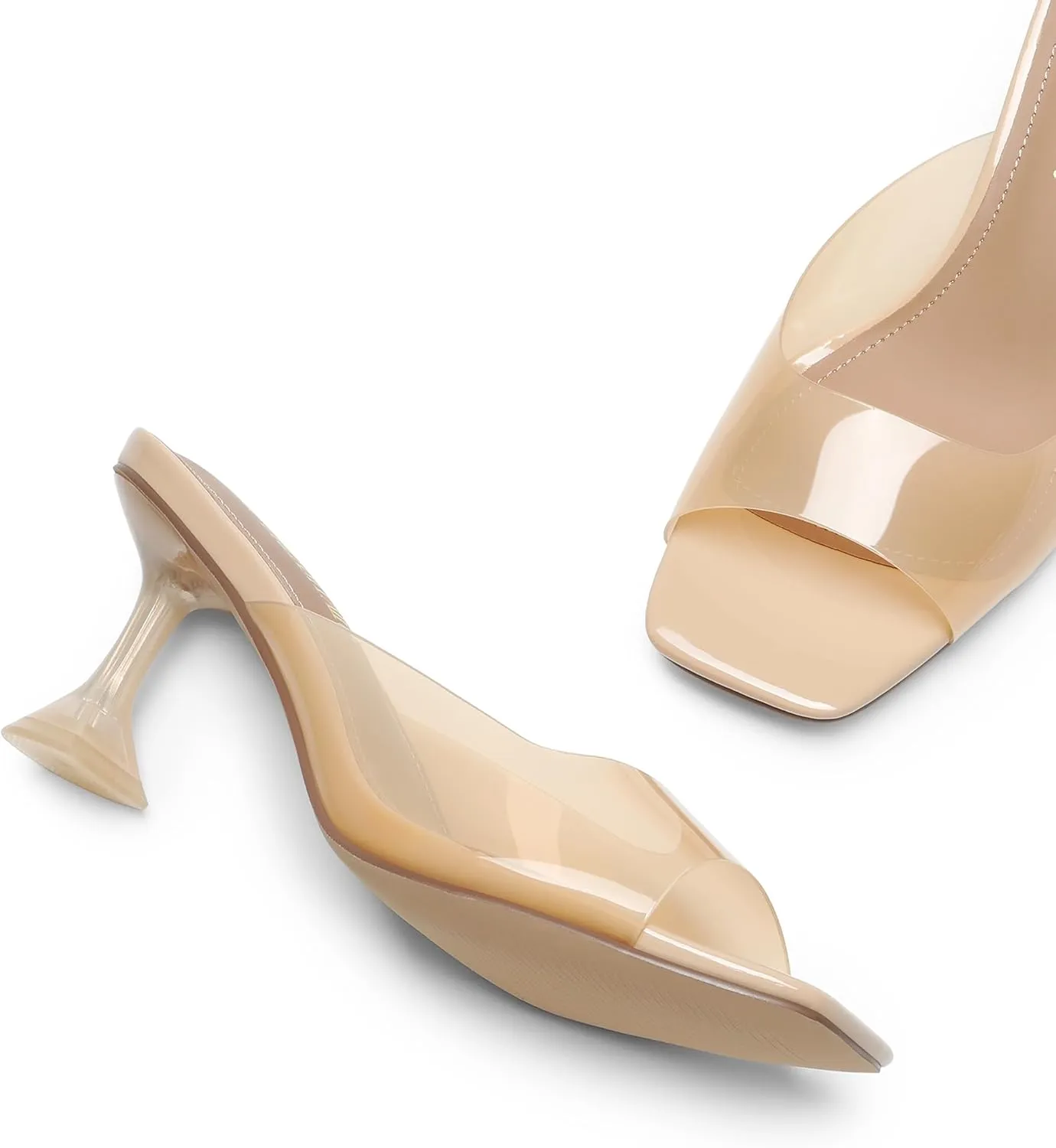 DREAM PAIRS Womens Clear Heels Square Toe High Stiletto Mules Slip on Wedding Dress Heel Sandals