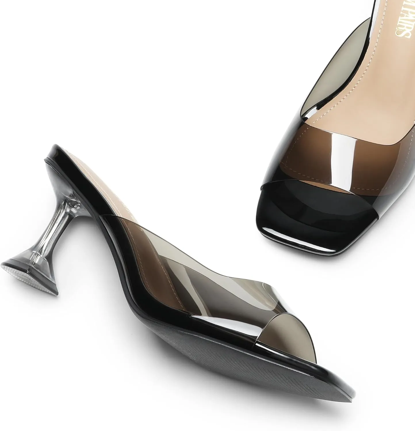 DREAM PAIRS Womens Clear Heels Square Toe High Stiletto Mules Slip on Wedding Dress Heel Sandals