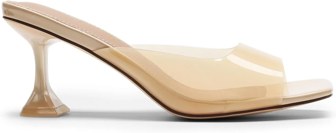 DREAM PAIRS Womens Clear Heels Square Toe High Stiletto Mules Slip on Wedding Dress Heel Sandals