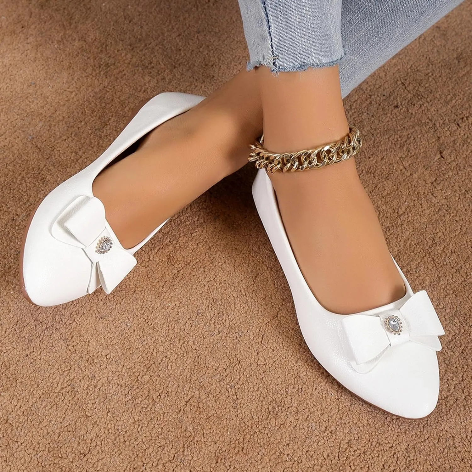 Dress Shoes for Women Bowknot Flats Pointed Toe Loafers Comfort Slip On Shoes Bowknot Business Shoes Casual Loafers