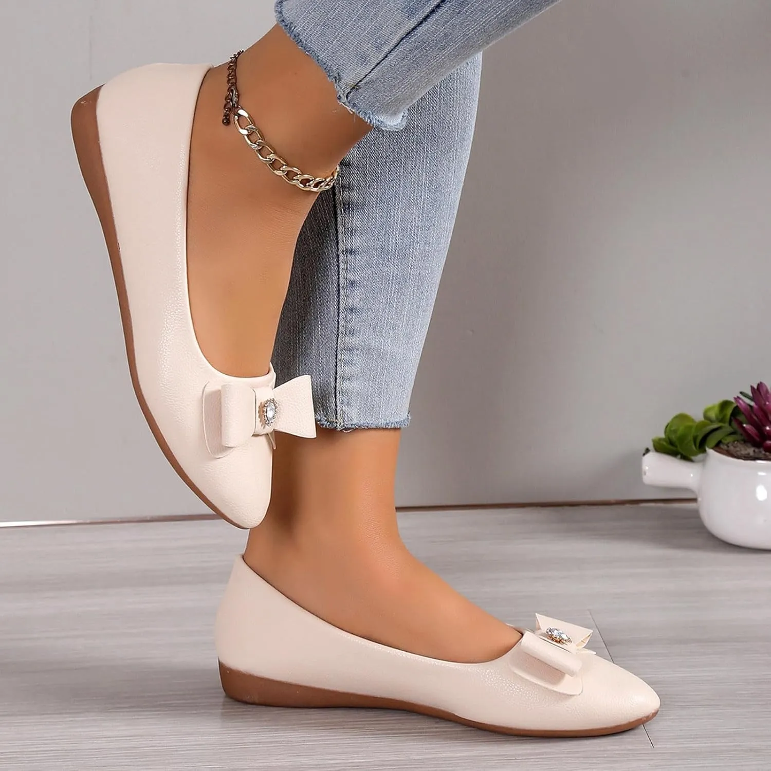 Dress Shoes for Women Bowknot Flats Pointed Toe Loafers Comfort Slip On Shoes Bowknot Business Shoes Casual Loafers