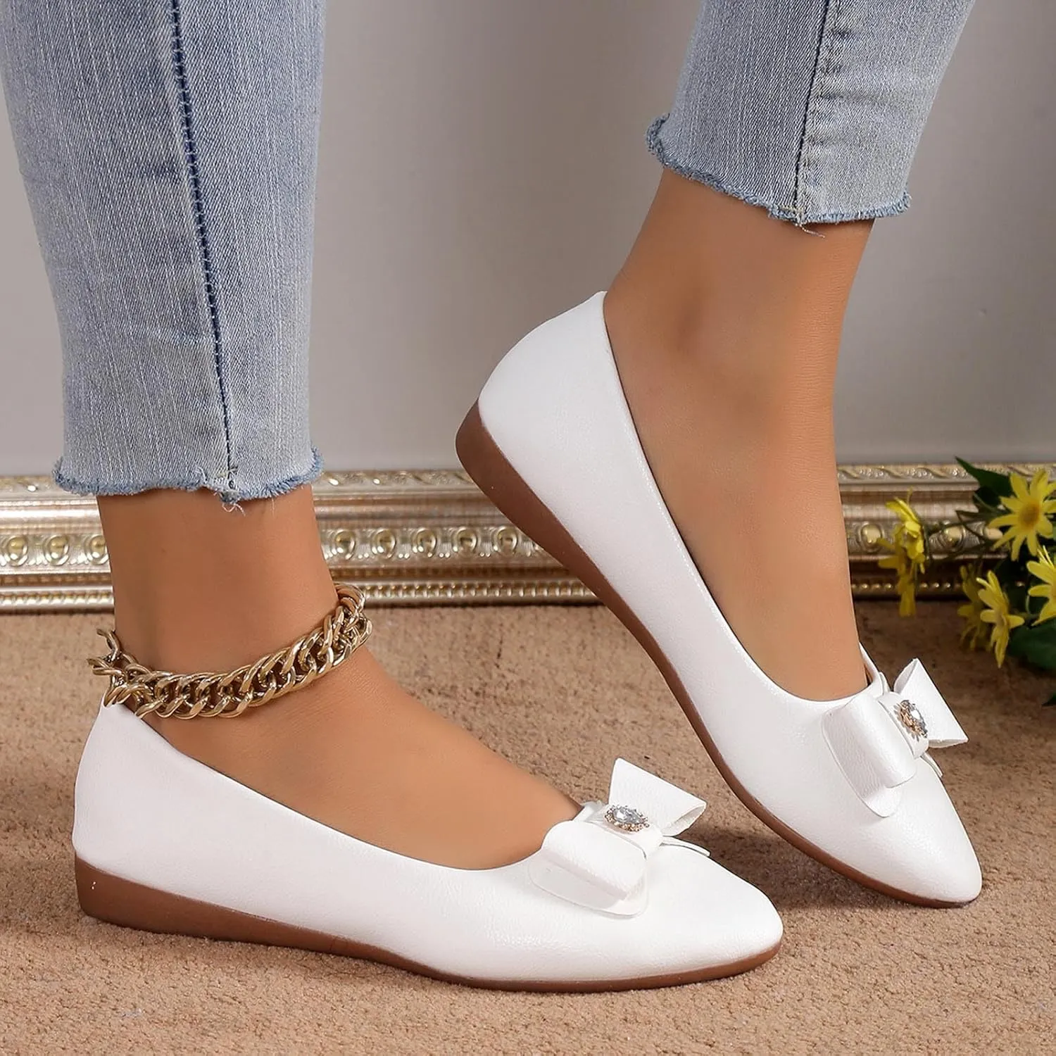 Dress Shoes for Women Bowknot Flats Pointed Toe Loafers Comfort Slip On Shoes Bowknot Business Shoes Casual Loafers