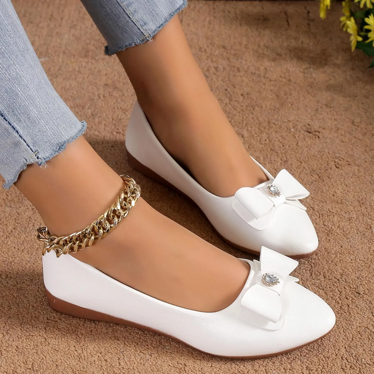 Dress Shoes for Women Bowknot Flats Pointed Toe Loafers Comfort Slip On Shoes Bowknot Business Shoes Casual Loafers