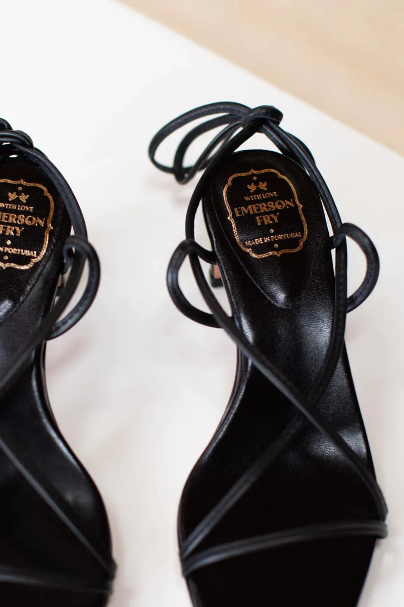 Emerson Fry Tie Up Heels in Black Leather