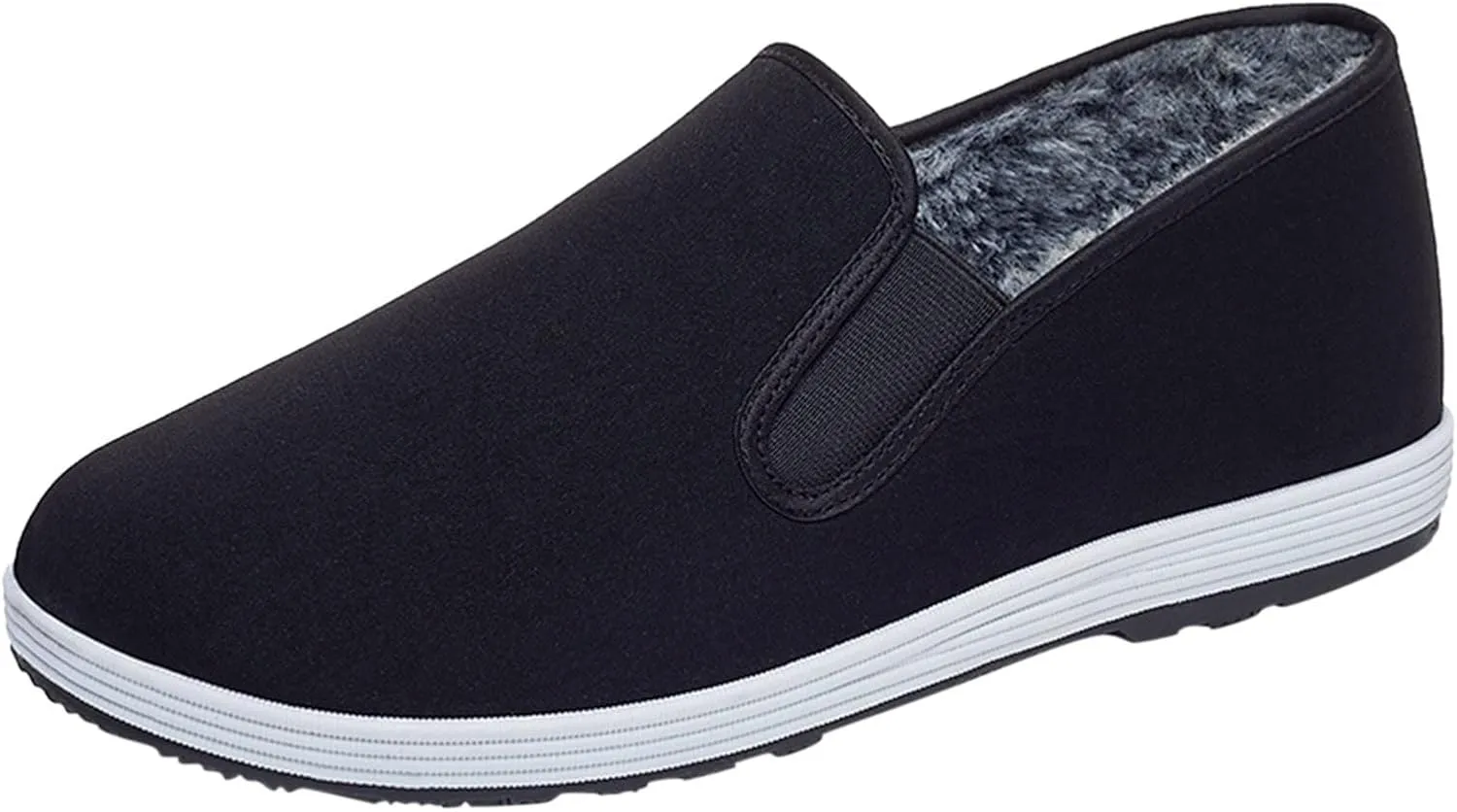 Fashion Autumn and Winter Men Casual Shoes Flat Lightwight Velvet Warm and Comfortable Solid Color Slip On Mens Dress Loafer Shoes Size 11 (Black, 8.5)