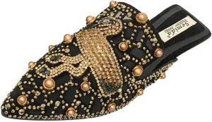 Flat Mules for Women Pointed-Toe Mules Slides Bohemian Rivet Beads Slip-on Loafers Slippers Lady Dress Sandals