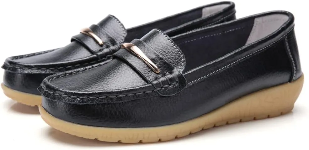FolHaoth Loafers for Womens Comfortable Slip On Moccasins Dress Shoes Casual Leather Walking Womens Flats Loafers Fashion Boat Shoes Classic Ennis Work Nurse Flat Shoes