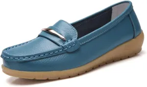 FolHaoth Loafers for Womens Comfortable Slip On Moccasins Dress Shoes Casual Leather Walking Womens Flats Loafers Fashion Boat Shoes Classic Ennis Work Nurse Flat Shoes