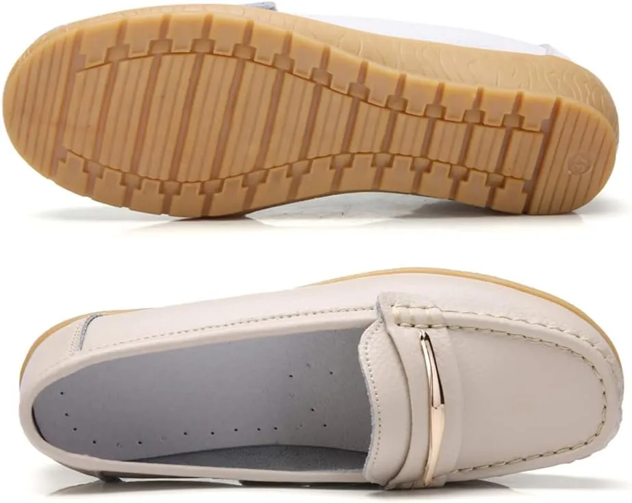 FolHaoth Loafers for Womens Comfortable Slip On Moccasins Dress Shoes Casual Leather Walking Womens Flats Loafers Fashion Boat Shoes Classic Ennis Work Nurse Flat Shoes