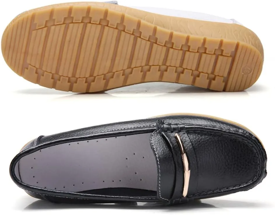 FolHaoth Loafers for Womens Comfortable Slip On Moccasins Dress Shoes Casual Leather Walking Womens Flats Loafers Fashion Boat Shoes Classic Ennis Work Nurse Flat Shoes