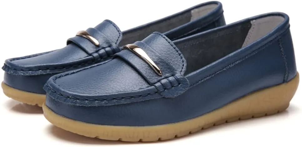 FolHaoth Loafers for Womens Comfortable Slip On Moccasins Dress Shoes Casual Leather Walking Womens Flats Loafers Fashion Boat Shoes Classic Ennis Work Nurse Flat Shoes