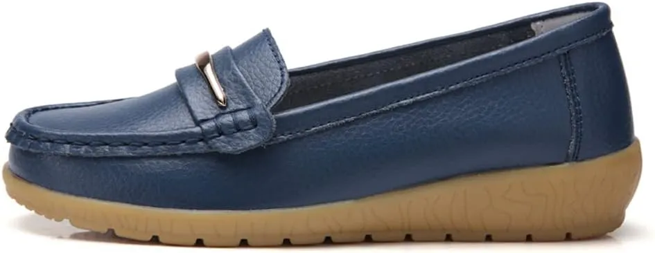 FolHaoth Loafers for Womens Comfortable Slip On Moccasins Dress Shoes Casual Leather Walking Womens Flats Loafers Fashion Boat Shoes Classic Ennis Work Nurse Flat Shoes