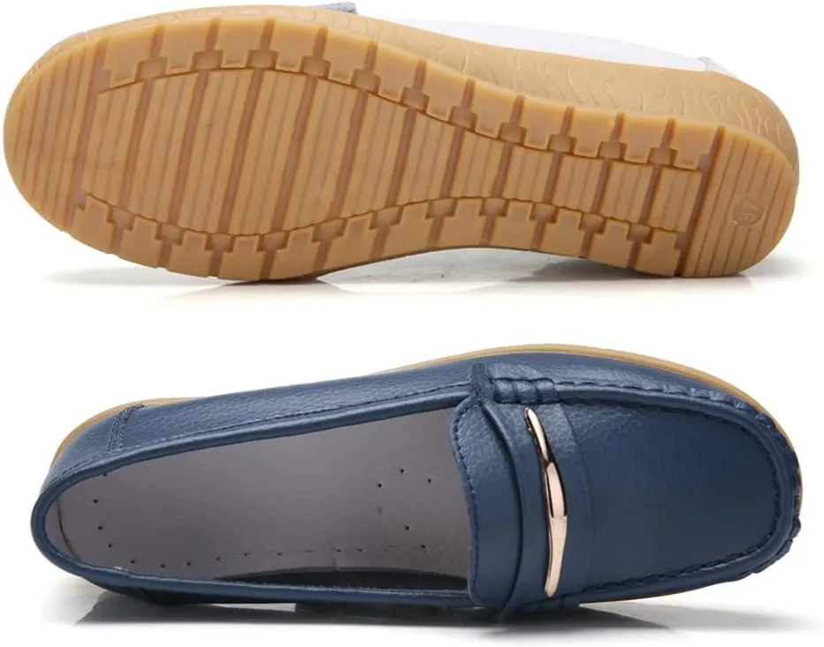 FolHaoth Loafers for Womens Comfortable Slip On Moccasins Dress Shoes Casual Leather Walking Womens Flats Loafers Fashion Boat Shoes Classic Ennis Work Nurse Flat Shoes