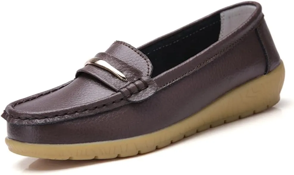 FolHaoth Loafers for Womens Comfortable Slip On Moccasins Dress Shoes Casual Leather Walking Womens Flats Loafers Fashion Boat Shoes Classic Ennis Work Nurse Flat Shoes