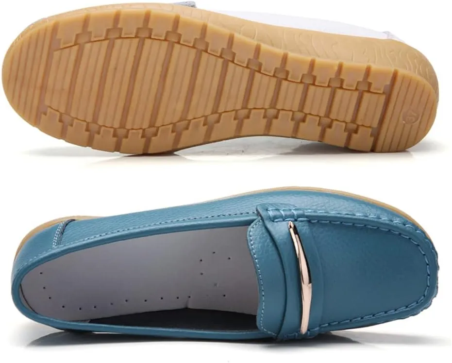 FolHaoth Loafers for Womens Comfortable Slip On Moccasins Dress Shoes Casual Leather Walking Womens Flats Loafers Fashion Boat Shoes Classic Ennis Work Nurse Flat Shoes