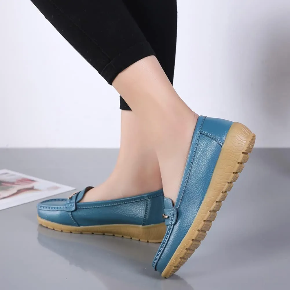 FolHaoth Loafers for Womens Comfortable Slip On Moccasins Dress Shoes Casual Leather Walking Womens Flats Loafers Fashion Boat Shoes Classic Ennis Work Nurse Flat Shoes