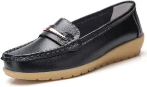 FolHaoth Loafers for Womens Comfortable Slip On Moccasins Dress Shoes Casual Leather Walking Womens Flats Loafers Fashion Boat Shoes Classic Ennis Work Nurse Flat Shoes