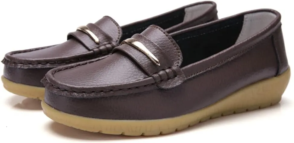 FolHaoth Loafers for Womens Comfortable Slip On Moccasins Dress Shoes Casual Leather Walking Womens Flats Loafers Fashion Boat Shoes Classic Ennis Work Nurse Flat Shoes