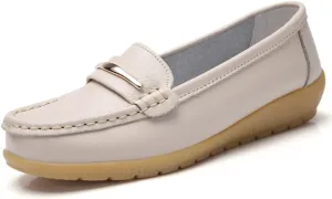 FolHaoth Loafers for Womens Comfortable Slip On Moccasins Dress Shoes Casual Leather Walking Womens Flats Loafers Fashion Boat Shoes Classic Ennis Work Nurse Flat Shoes