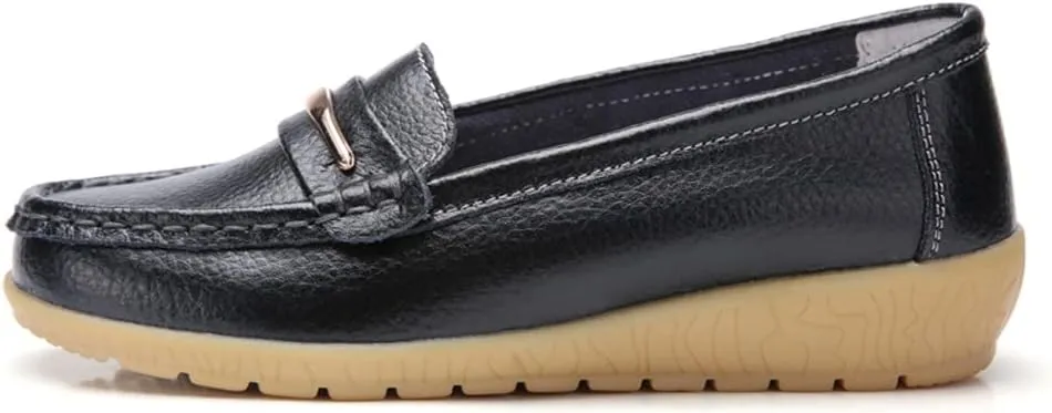 FolHaoth Loafers for Womens Comfortable Slip On Moccasins Dress Shoes Casual Leather Walking Womens Flats Loafers Fashion Boat Shoes Classic Ennis Work Nurse Flat Shoes