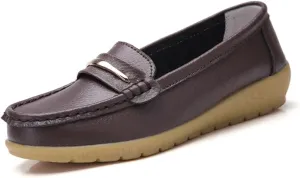 FolHaoth Loafers for Womens Comfortable Slip On Moccasins Dress Shoes Casual Leather Walking Womens Flats Loafers Fashion Boat Shoes Classic Ennis Work Nurse Flat Shoes