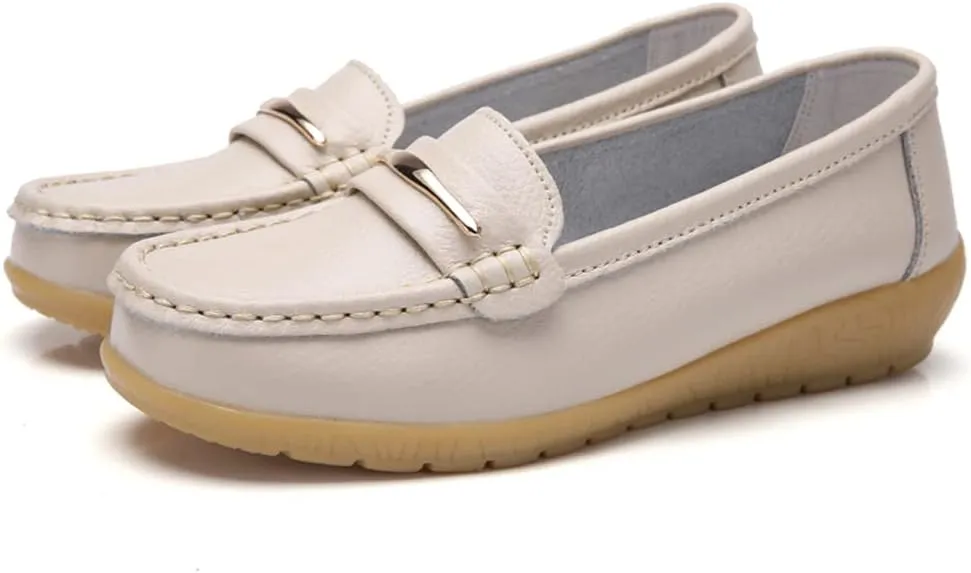FolHaoth Loafers for Womens Comfortable Slip On Moccasins Dress Shoes Casual Leather Walking Womens Flats Loafers Fashion Boat Shoes Classic Ennis Work Nurse Flat Shoes