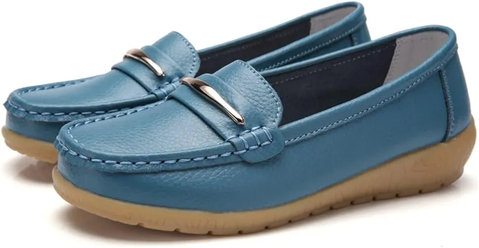 FolHaoth Loafers for Womens Comfortable Slip On Moccasins Dress Shoes Casual Leather Walking Womens Flats Loafers Fashion Boat Shoes Classic Ennis Work Nurse Flat Shoes