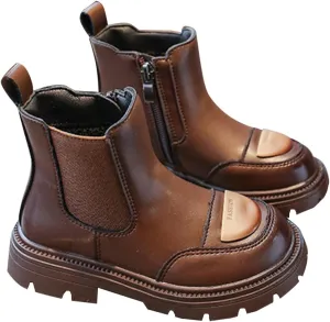Girl Boots Kids Ankle Boots Chunky Low Heel Booties Western Walking Shoes Combat Ankle Work Boots with Zipper
