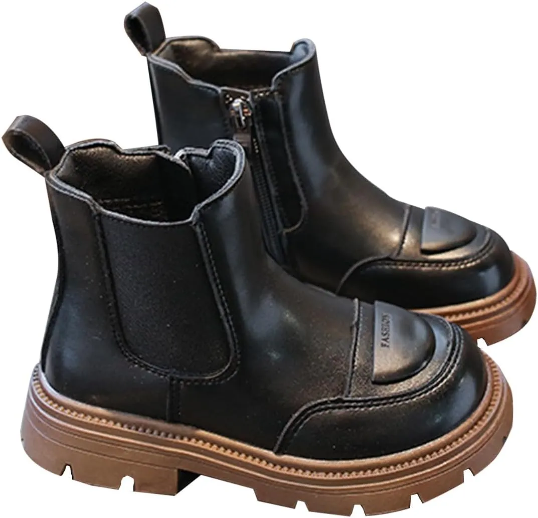Girl Boots Kids Ankle Boots Chunky Low Heel Booties Western Walking Shoes Combat Ankle Work Boots with Zipper