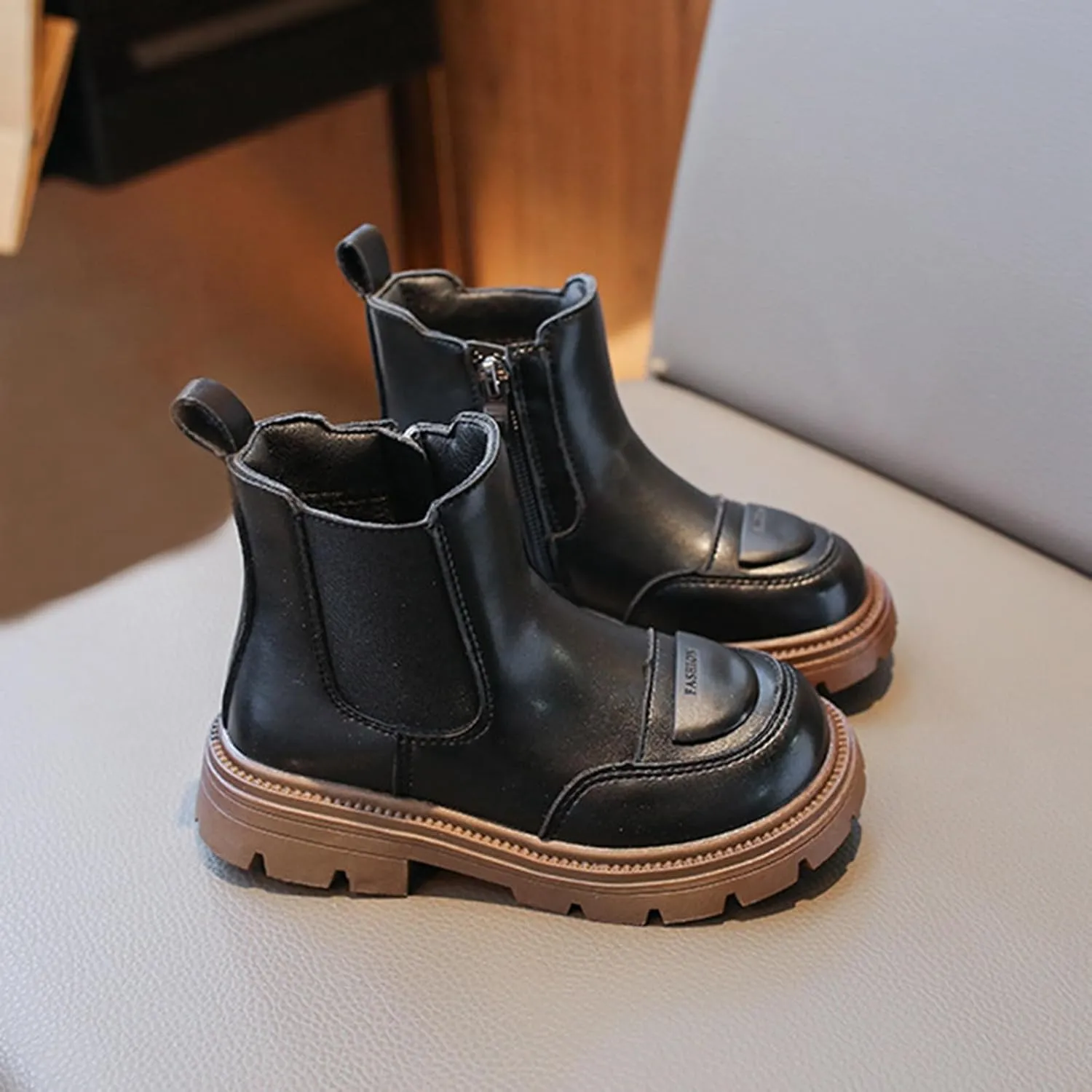 Girl Boots Kids Ankle Boots Chunky Low Heel Booties Western Walking Shoes Combat Ankle Work Boots with Zipper