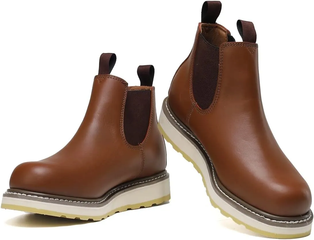 HANDPOINT Men's Chelsea Double Gore Pull-On Soft Toe Work Boots - Brown 84985