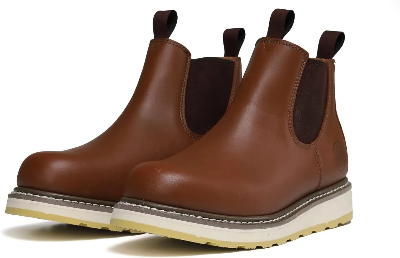HANDPOINT Men's Chelsea Double Gore Pull-On Soft Toe Work Boots - Brown 84985