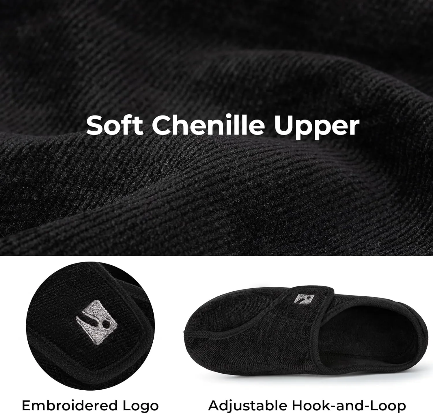 HomeTop Men's Adjustable Chenille Slippers Wide Soft Comfy Non-slip Indoor House Shoes