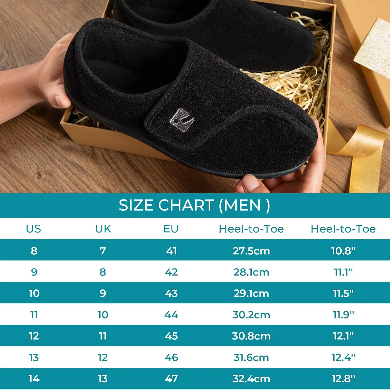 HomeTop Men's Adjustable Chenille Slippers Wide Soft Comfy Non-slip Indoor House Shoes