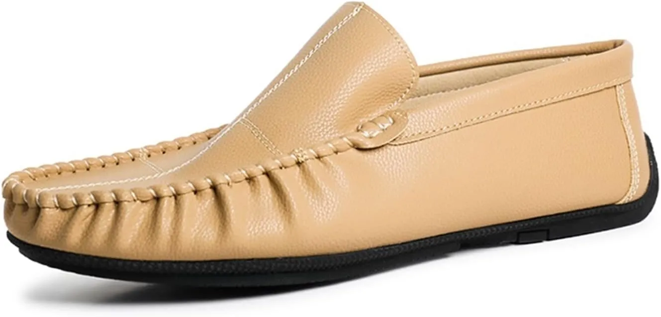 HOOENG Driving Moccasins for Men Stitching Details Slip On Moccasins Shoes Vegan Leather Resistant Anti-Slip Lightweight Flexible Walking Slip On (Color : Beige, Size : 7)