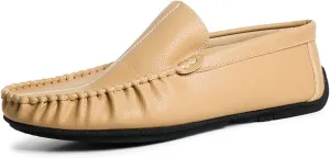 HOOENG Driving Moccasins for Men Stitching Details Slip On Moccasins Shoes Vegan Leather Resistant Anti-Slip Lightweight Flexible Walking Slip On (Color : Beige, Size : 8)