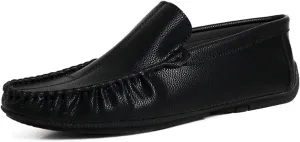 HOOENG Driving Moccasins for Men Stitching Details Slip On Moccasins Shoes Vegan Leather Resistant Anti-Slip Lightweight Flexible Walking Slip On (Color : Black, Size : 8)