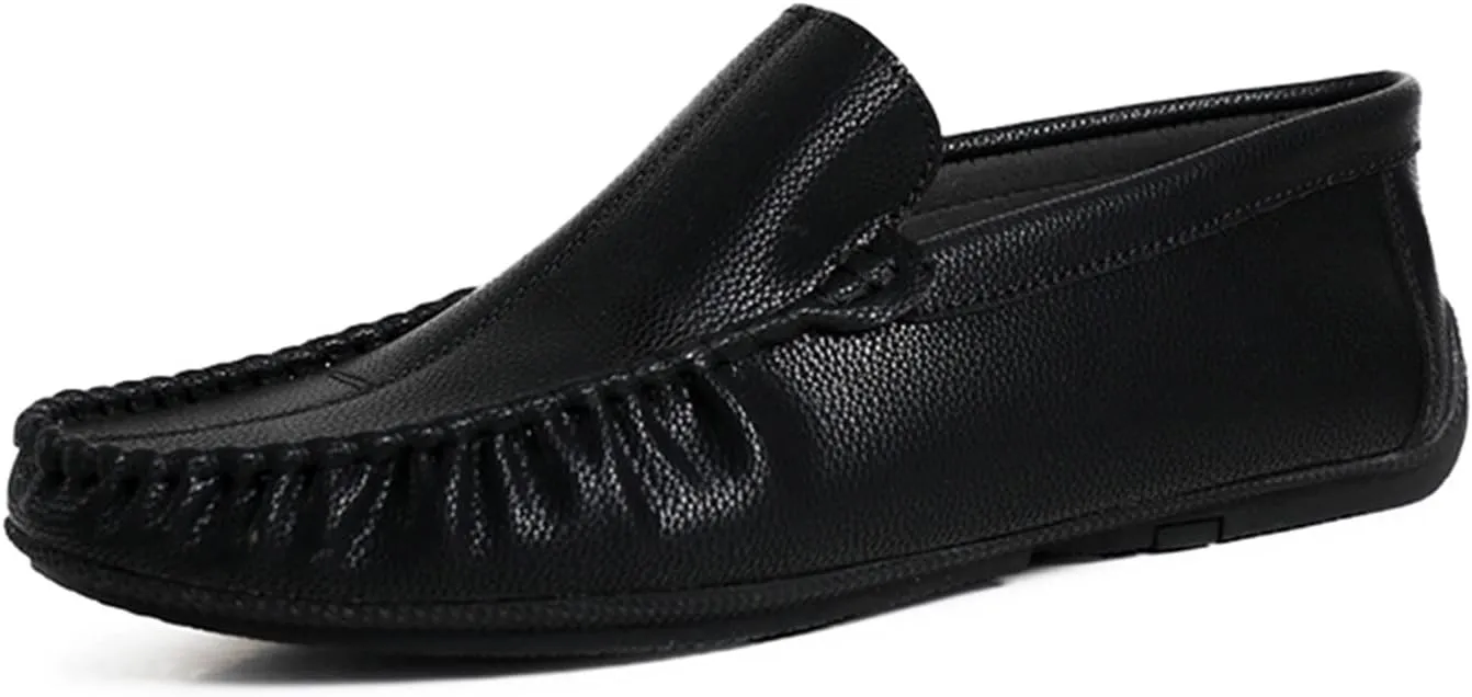 HOOENG Driving Moccasins for Men Stitching Details Slip On Moccasins Shoes Vegan Leather Resistant Anti-Slip Lightweight Flexible Walking Slip On (Color : Black, Size : 8)
