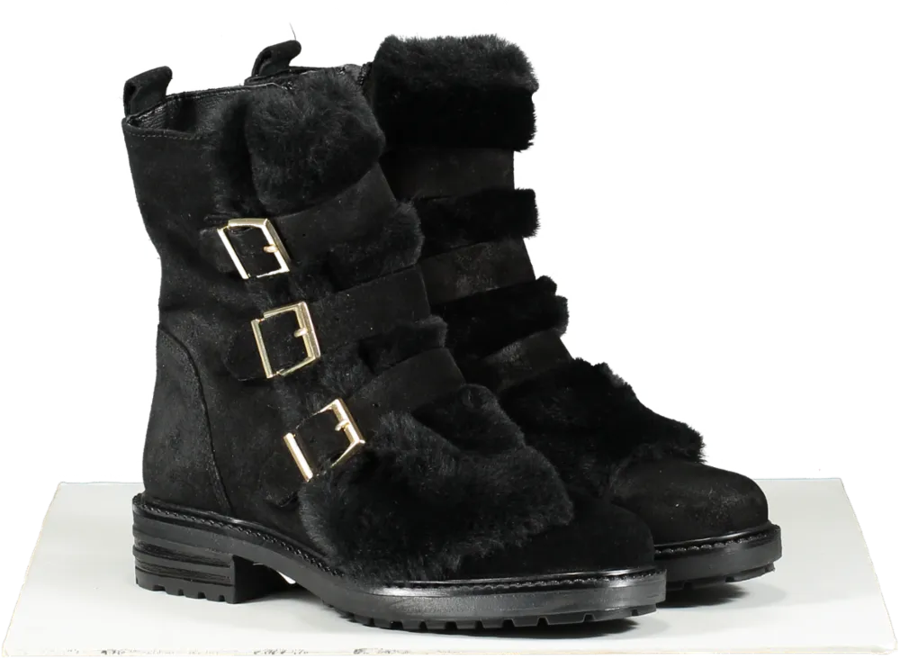 Kurt Geiger Black Fur Trim Low Heel Biker Boots BNIB UK 2 EU 35 